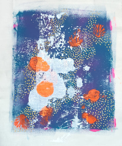 CORAL REEF blue and orange canvas patch handpainted