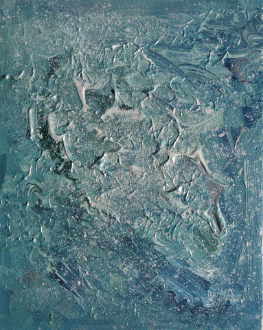 frosted blue ice small affordable artwork abstract for the home - icy blue, white, textured piece