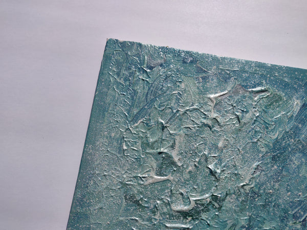 frosted blue ice small affordable artwork abstract for the home - icy blue, white, textured piece