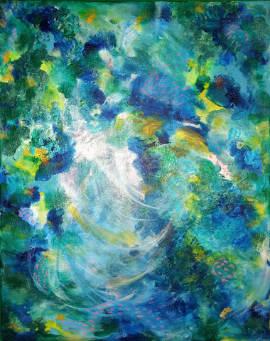 STORMSCAPES: WINTERWILD - abstract expressionist artwork 16x20 inches, blue green and white