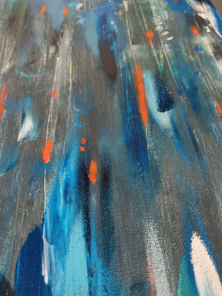 GOLDFISH - abstract expressionist artwork, blue and orange - great housewarming or office wall art.