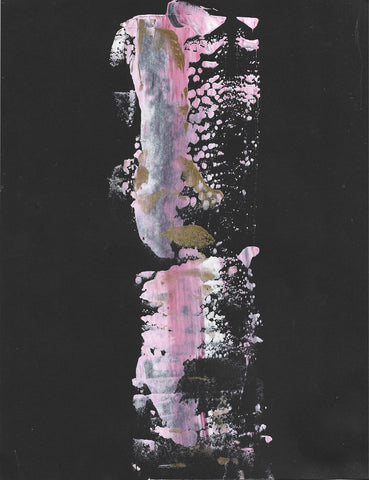 SABBATH BLOODY SABBATH - abstract painting, black pink and gold, 9x11in